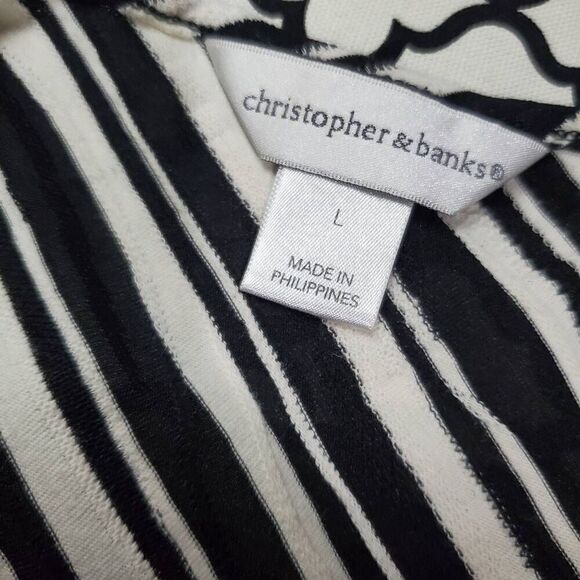Christopher & Banks Large Black/White Stripe Top - Picture 4 of 6
